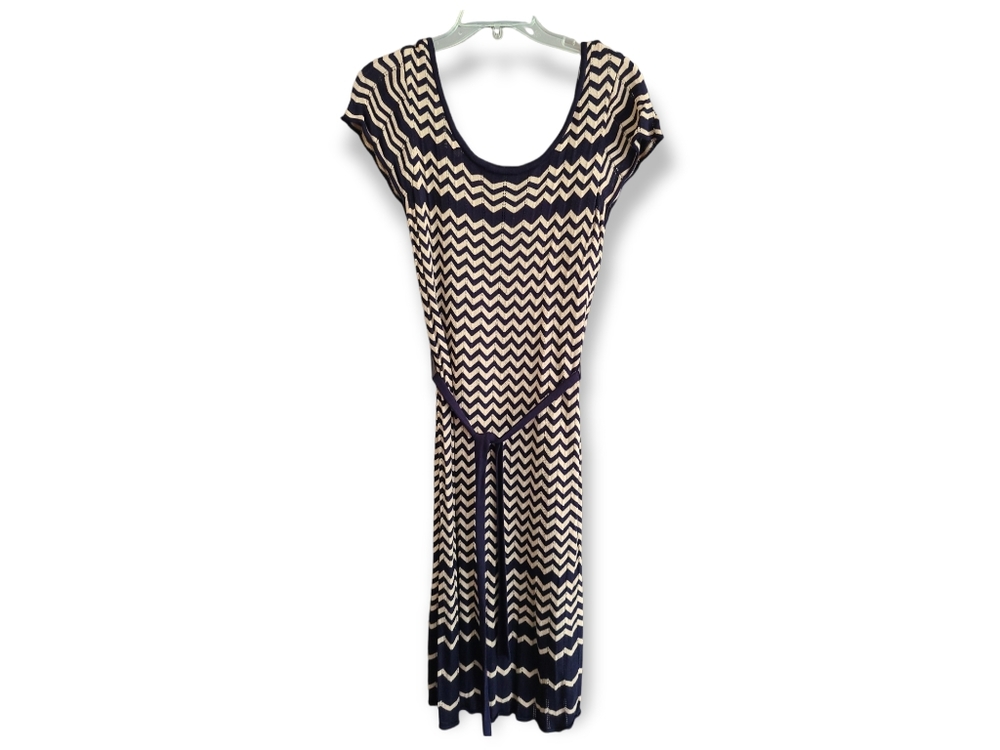 Blue and Tan Zig Zag Sweater Knit Dress